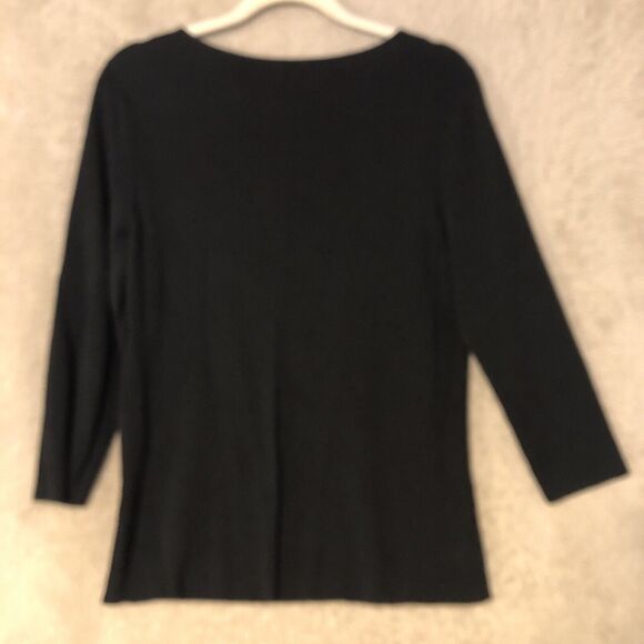 Black Slinky Knit Beaded Shirt Christmas Balls Ornaments Long Sleeve Size Medium - Picture 13 of 16